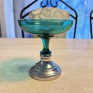 Antique Emerald Green Krome Kraft Compote Candy Dish By Farber Bros.